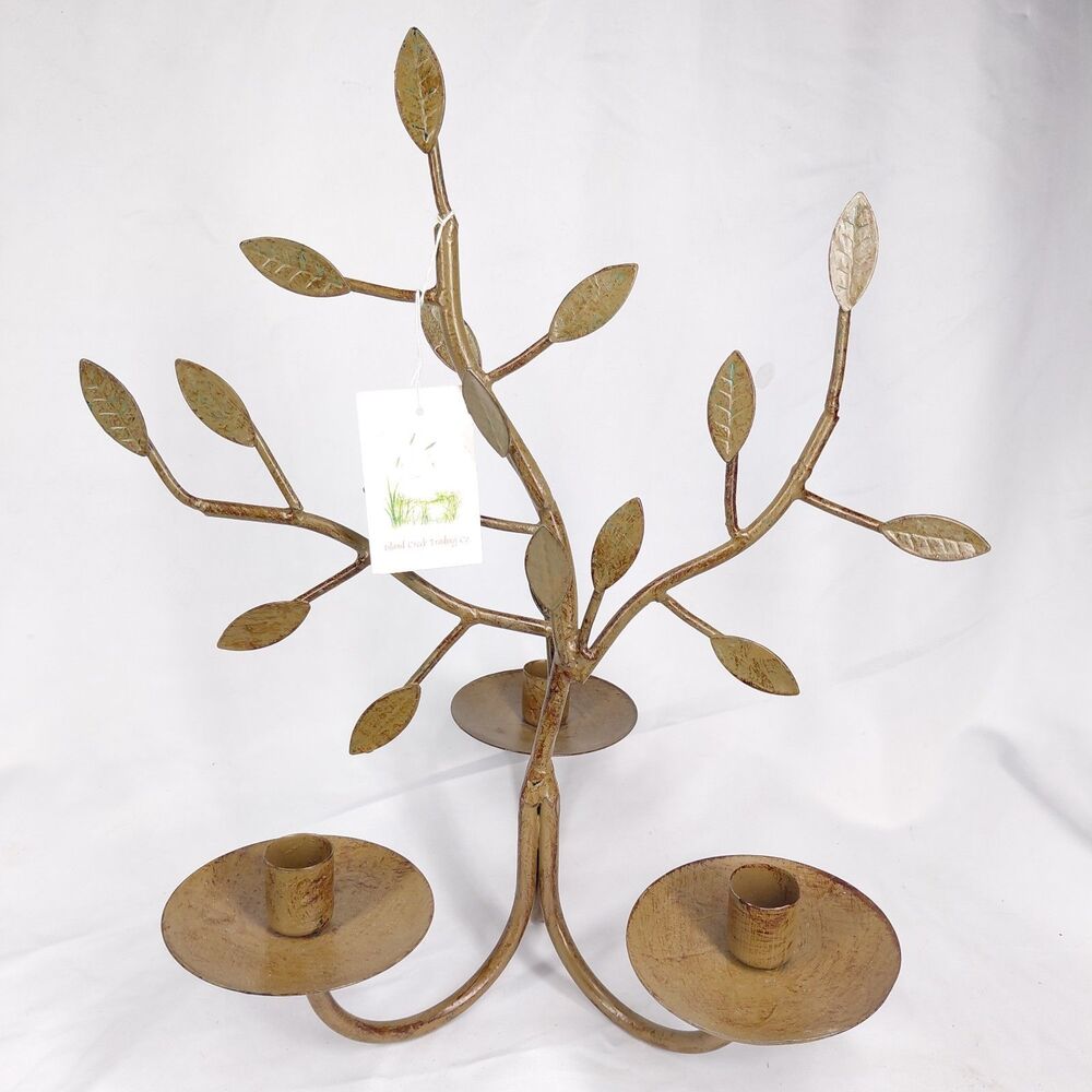 Vintage 2000 Dennis East International Metal Tree 3-Taper Candle Holder 15"